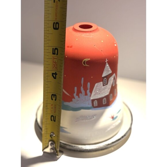 Christmas Fairy Light Tea Light Handpainted Glass Village Holder Bell Shaped 6” - Picture 10 of 11
